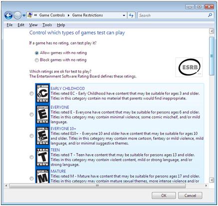 Game Restrictions window